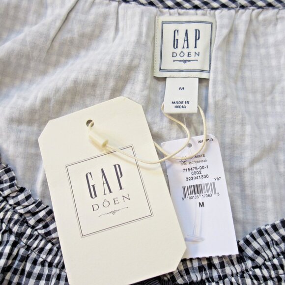 NWT GAP x Doen Gingham Crop Tank Top in Navy Blue White Cotton M - Picture 3 of 5